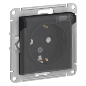 Механизм розетки 1-м с/з защитной шторкой и крышкой карбон AtlasDesign