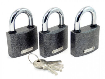 Набор замков "Мастер-Ключ" Bohrer МКПД-503 (дужка сталь, 3 замка + 3 ключа, система 3 замка под 1 ключ) (блистер) (24/4/1)