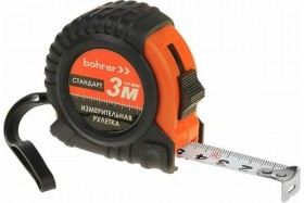 Рулетка Bohrer измерительная  Стандарт  3м х 16мм, с фиксатором, обрезиненный ударопрочный корпус (120/12/1)