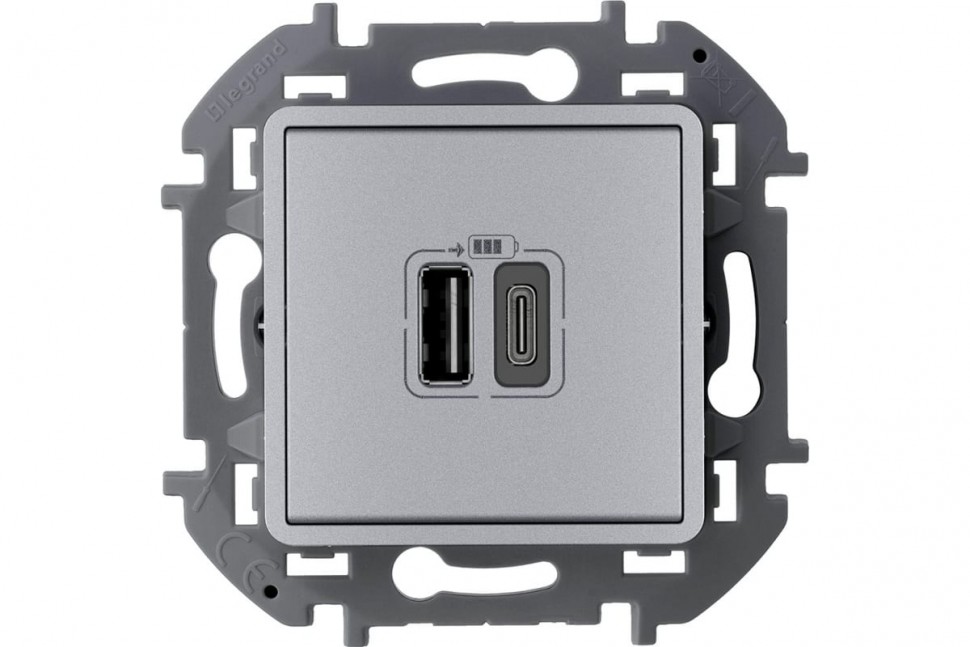 Устройство зарядное Inspiria с 2-мя USB разьемами A и C 240В / 5В 3000мА алюм. Leg 673762