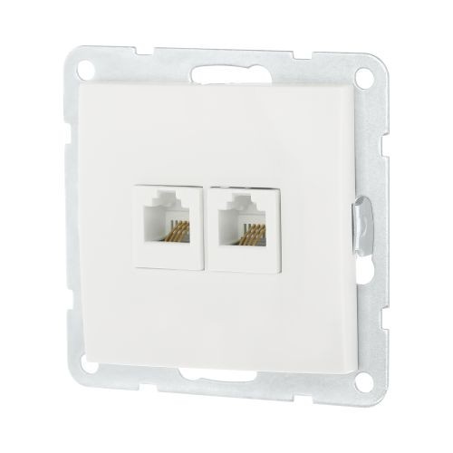 Накладка с суппортом розетки двойной компьютерной (бел.) БЕЗ разъема LK60 (25шт.) 1кор.=200шт.