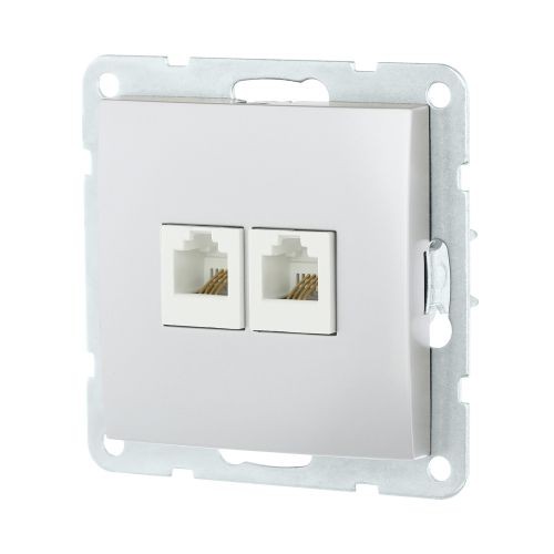 Накладка с суппортом розетки двойной компьютерной (сереб.металлик) БЕЗ разъема LK60 (25шт) 1кор.=200