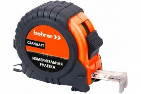 Рулетка Bohrer измерительная  Стандарт 10м х 25мм, с фиксатором, обрезиненный ударопрочный корпус (36/6/1)