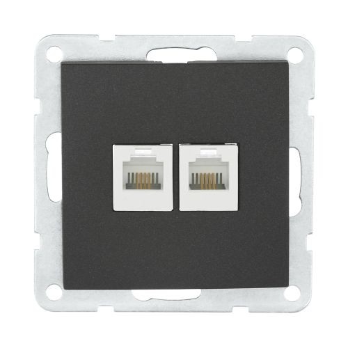 Накладка с суппортом розетки двойной компьютерной (черн.бархат) БЕЗ разъема LK60 (25шт.) 1кор.=200шт