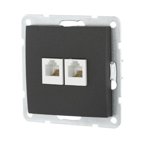 Накладка с суппортом розетки двойной компьютерной (черн.бархат) БЕЗ разъема LK60 (25шт.) 1кор.=200шт