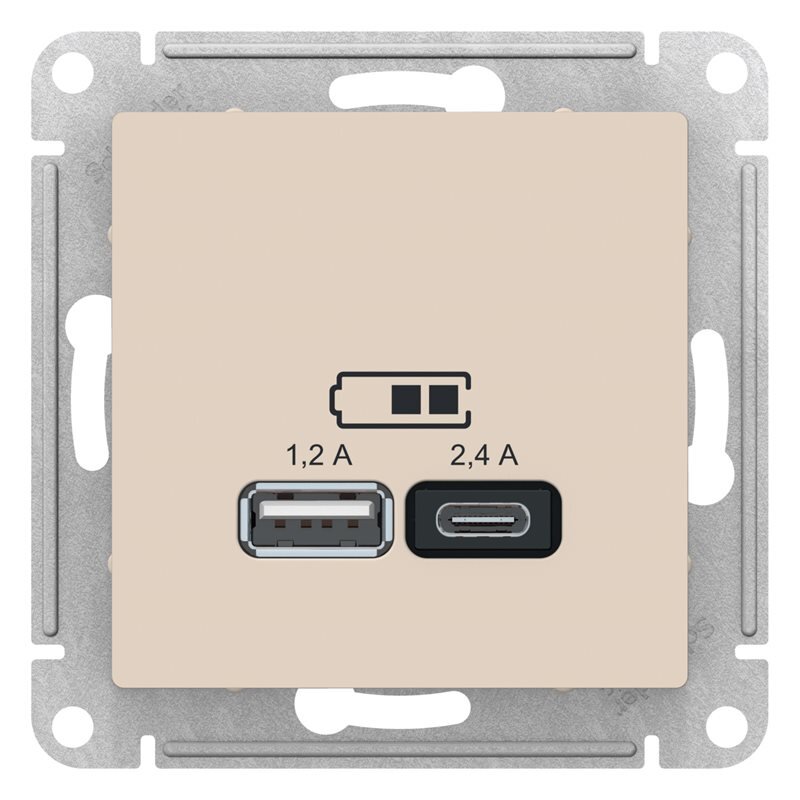 Механизм розетки USB+Type-C бежевый AtlasDesign