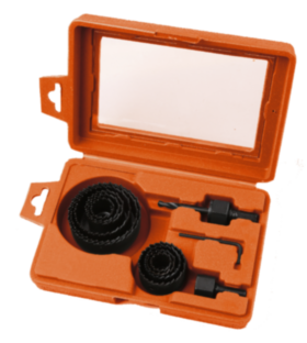 Набор кольцевых пил Bohrer по дереву (коронки 19-22-29-32-38-44-51-64 мм; державка со сверлом; ключ) (11 предметов) (40/1)