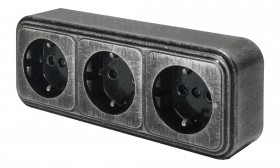 REV Розетка о/п с з/к 3-местная серия Palazzo, серебро патина, düwi