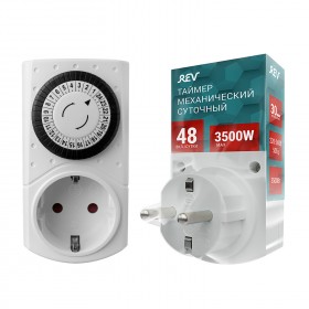 REV Таймер 'Промо', механический, суточный 3680Вт. Инт: 30мин. 48 вкл/сутки. Белый. Термопак.