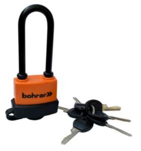 Замок навесной Bohrer ВП-47Д влагостойкий (удлиненная дужка) (автомат, дужка 6,5 мм, 6 ключей) (блистер) (48/6/1)